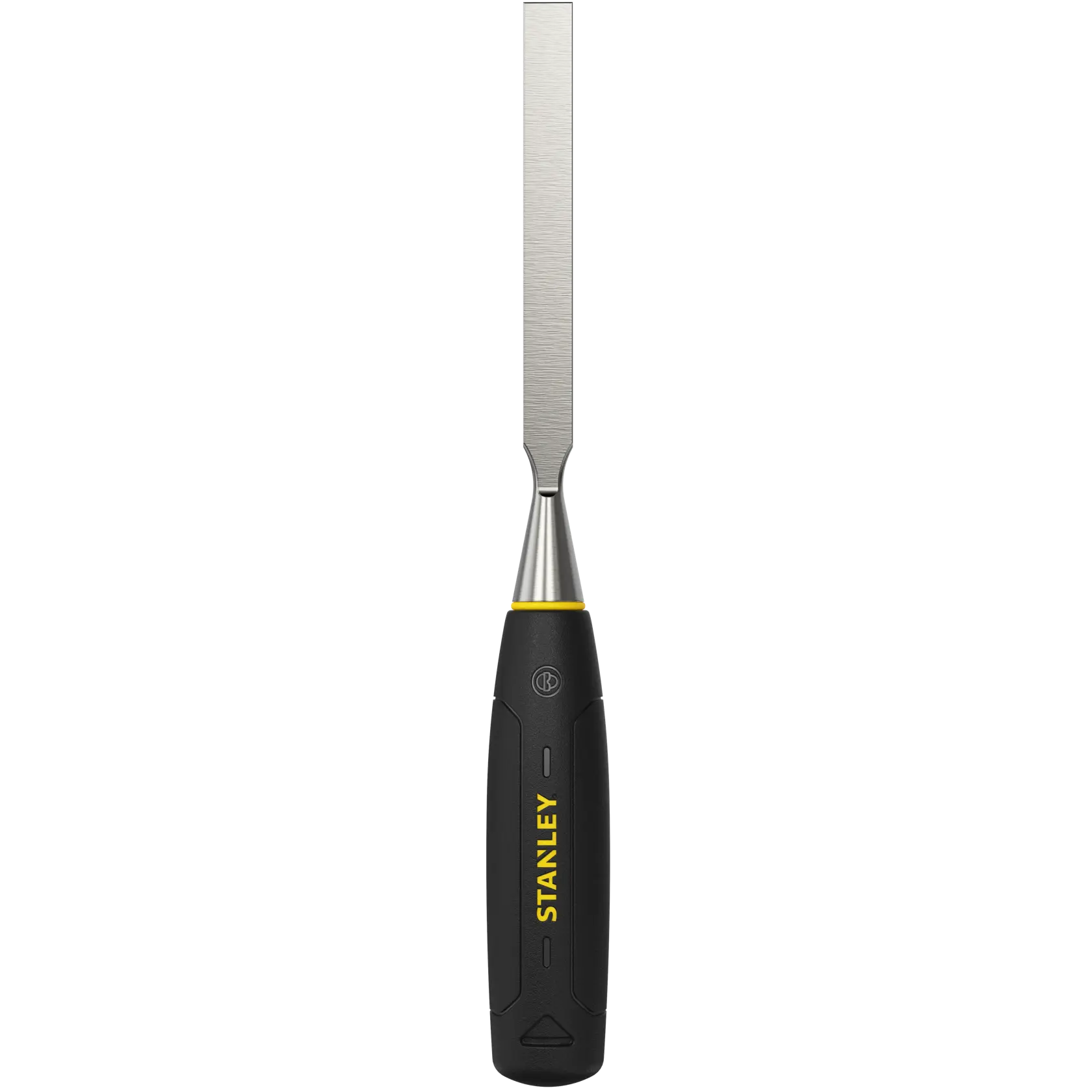STANLEY 0-16-540 chisel with black and yellow handle, photographed from the front on white background.