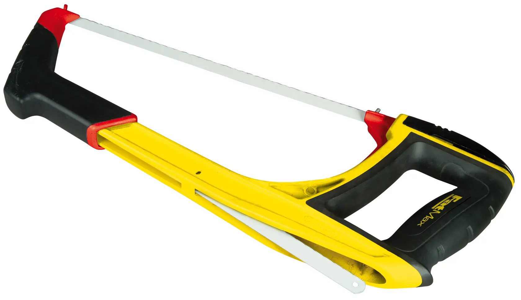 STANLEY hacksaw, SKU 0-20-108, yellow and black frame, side angle on white background.