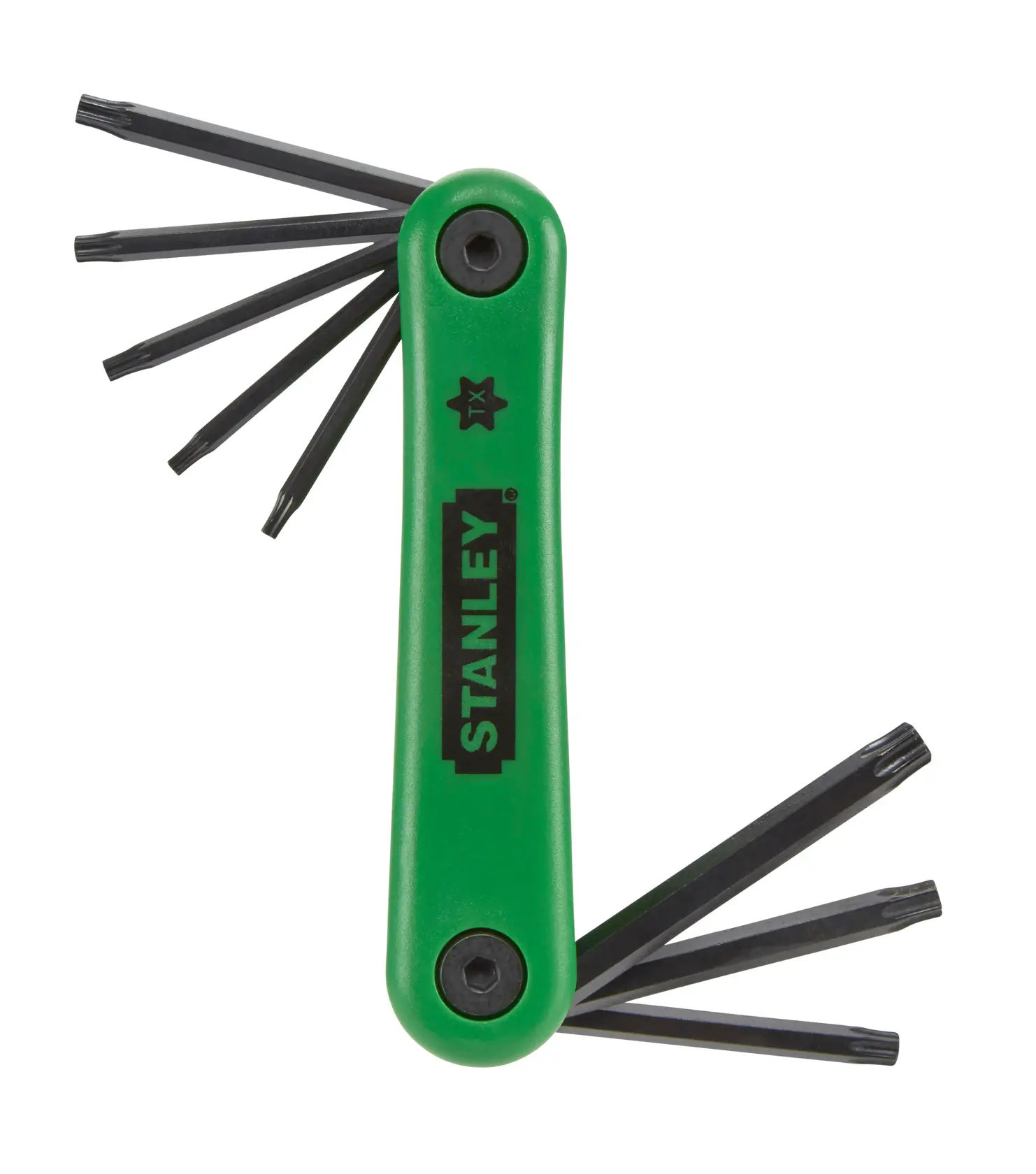 STANLEY 4-69-263 green folding Torx key set, shown open, photographed on white background.