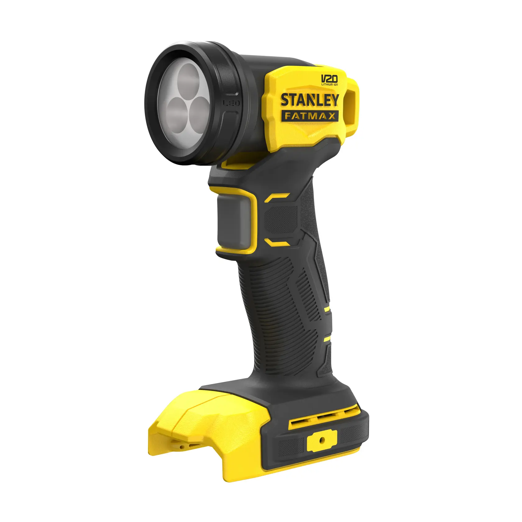 STANLEY SFMCL020B cordless LED worklight, black and yellow, angled front view on white background.