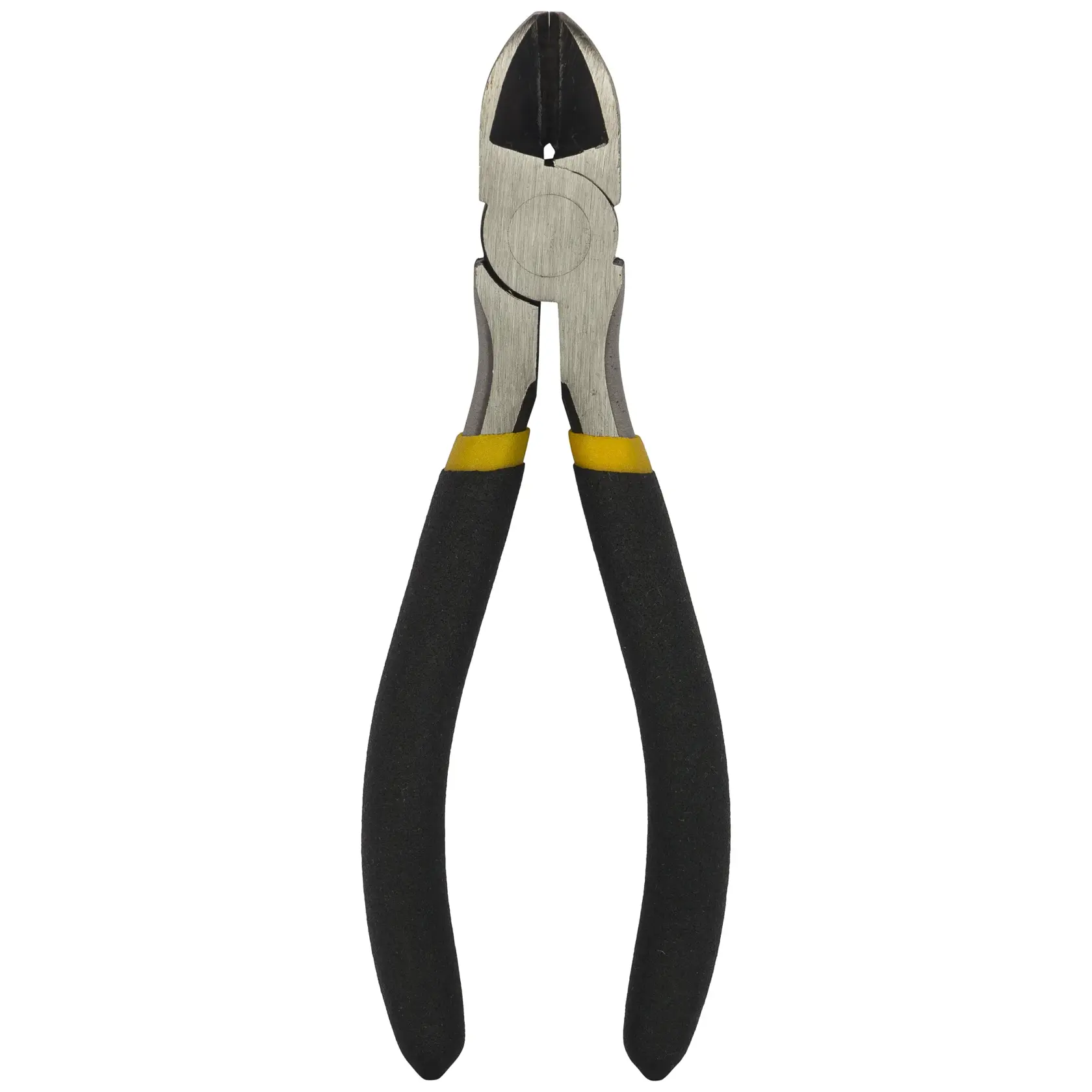 A pair of Stanley diagonal cutting pliers with black handles and yellow accents, used for wire cutting tasks.