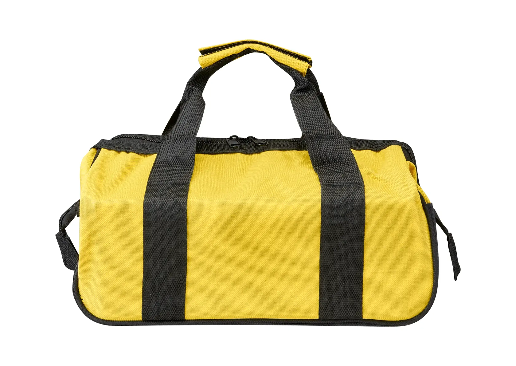 STANLEY STMT0-74101 yellow and black tool bag, front angle, with dual handles and zipper closure.